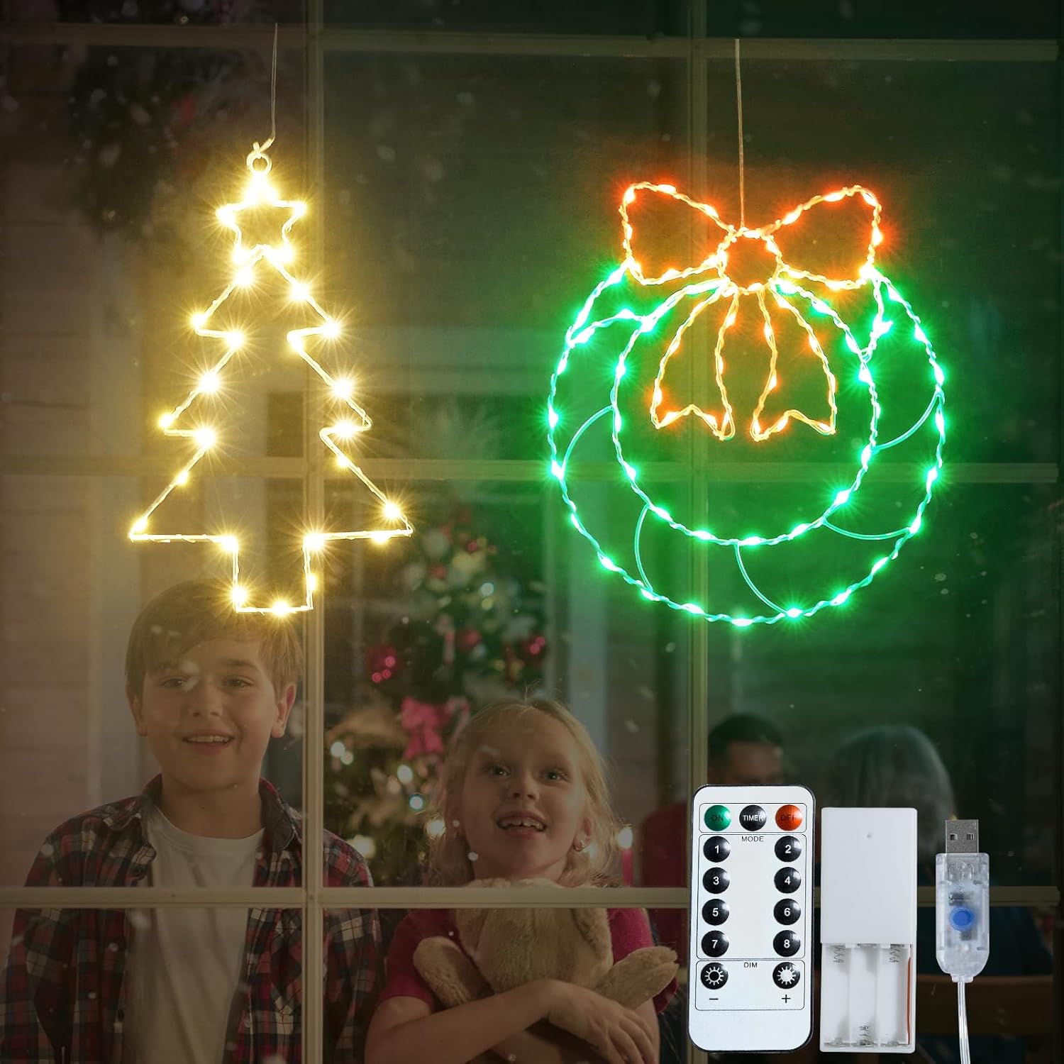 Christmas Trees And Wreath With Timer, 8 Modes Indoor Usb String Lights, 120 Led Lights Battery Operated, Christmas Wind