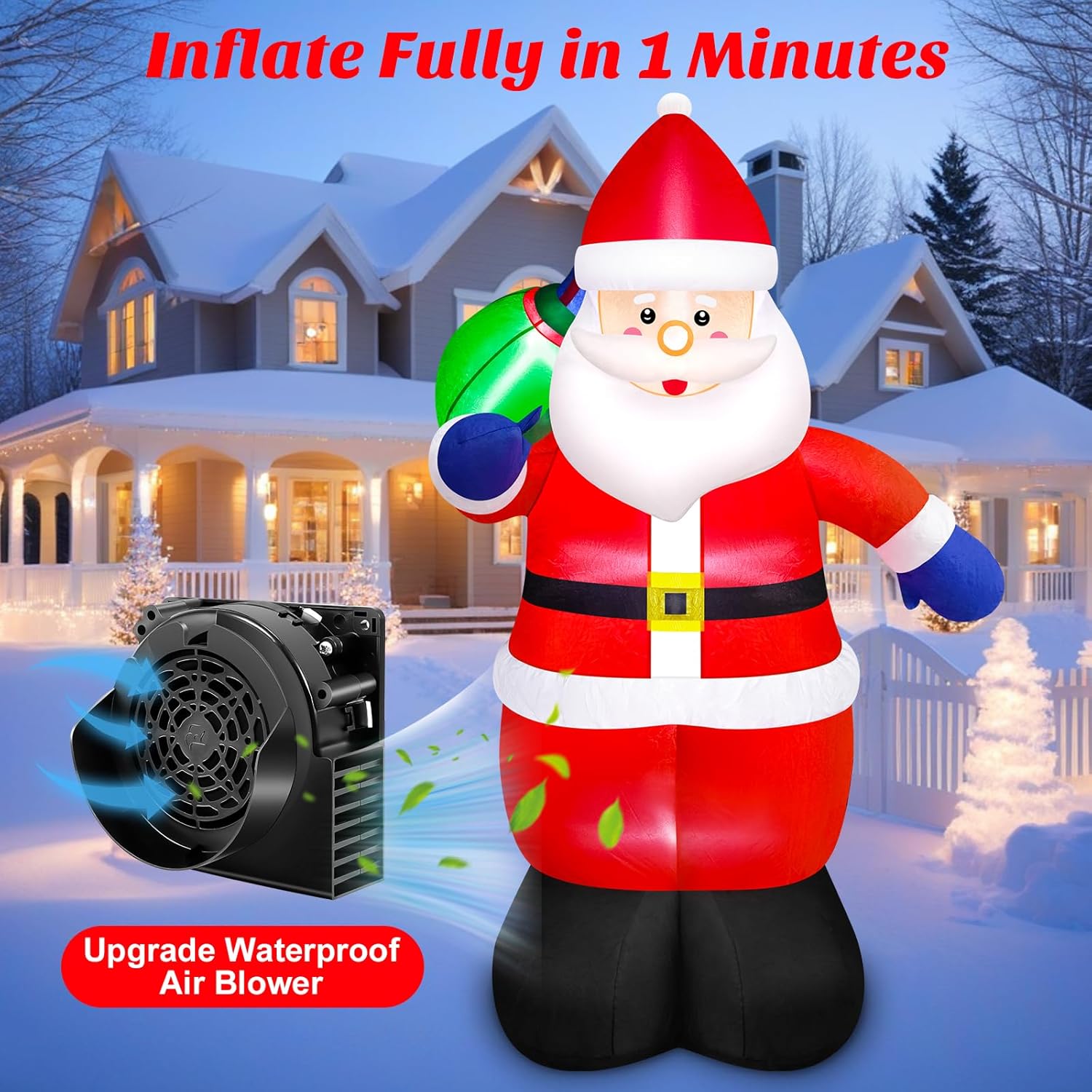 6Ft Christmas Inflatable Santa Outdoor Decorations- Blow Up Santa Claus With Gift Bag Built-In Leds Lighted Decor For Ya