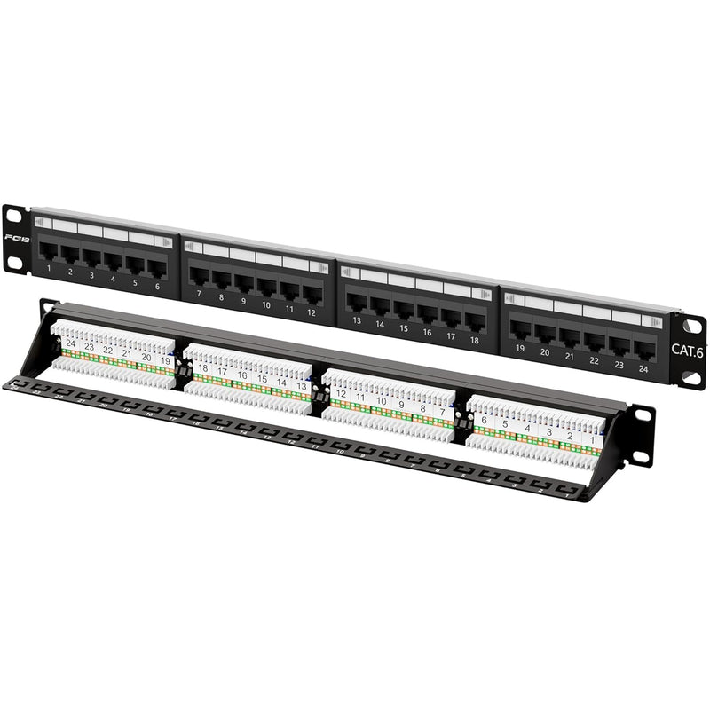 1U 24 Port Cat6 Patch Panel, 19" Rackmount Or Wall Mount Patch Panel, Network