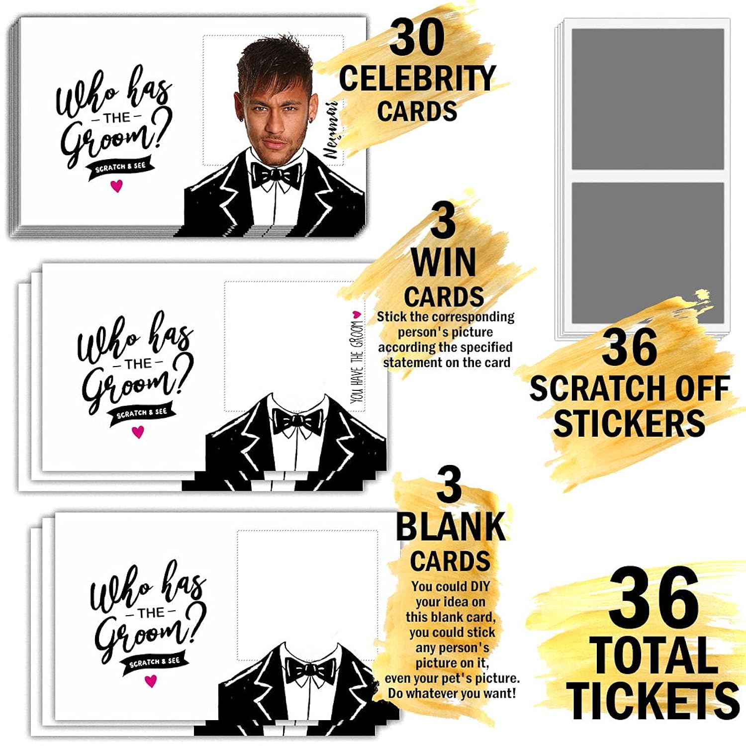 Bridal Shower Games - Who Has The Groom Scratch Off Celebrity Cards, Bachelorette Party Games Supplies – 36 Cards(Xl01-Baica)