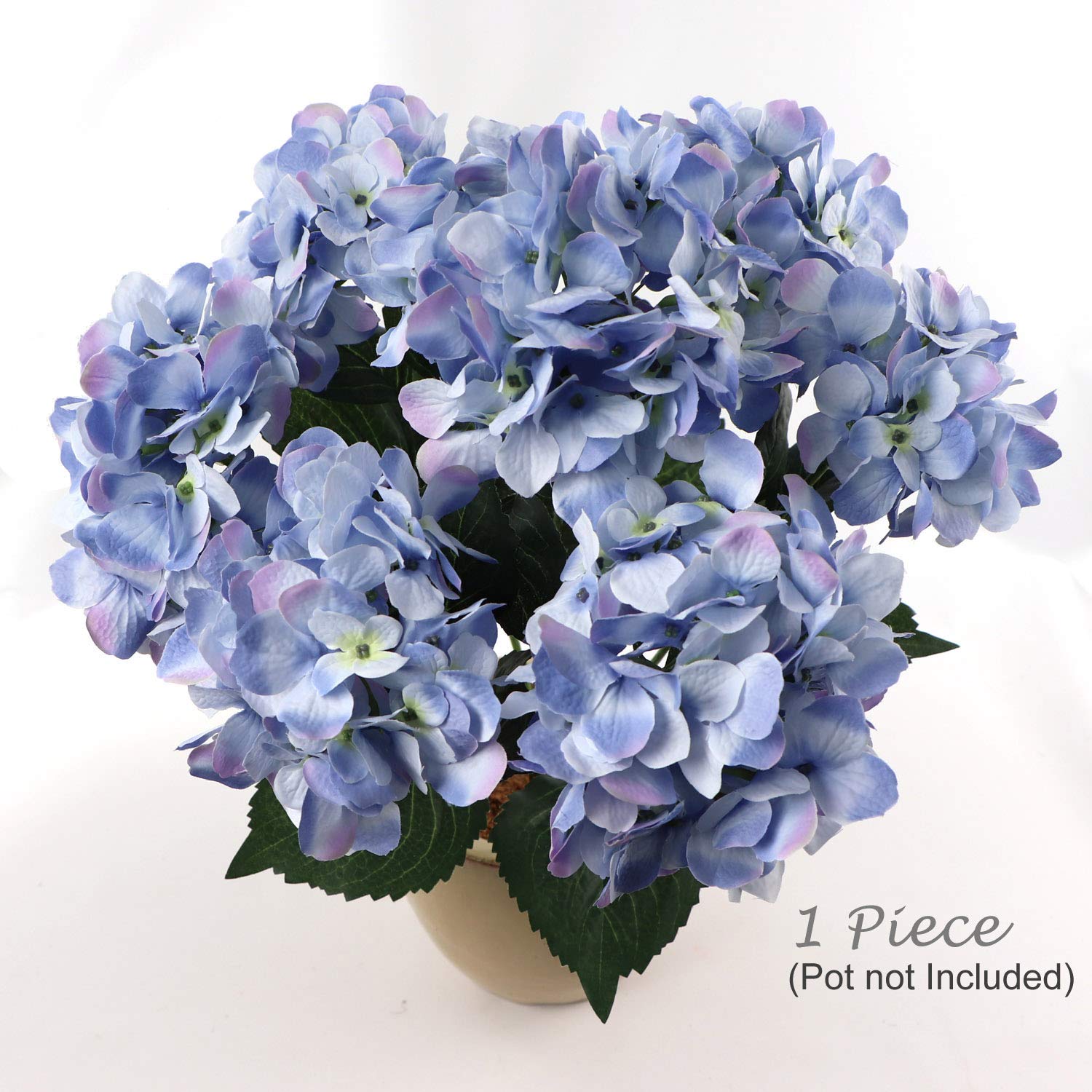Blue Hydrangea Silk Flower Bush | Real Touch, Uv Resistant Faux Blooms With 7 Heads Per Bush & Adjustable Stem | Artificial Flowers For Indoor & Outdoor Weddings, Home & Event Décor | 1 Piece