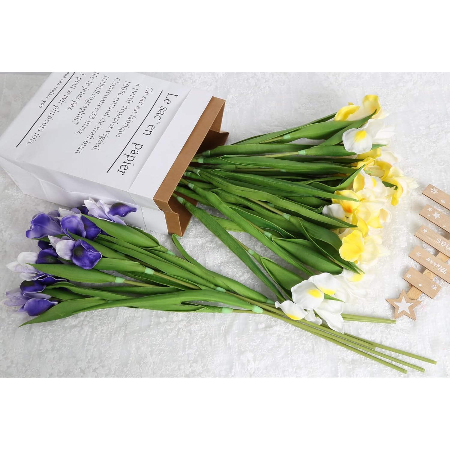 Purple Iris Flowers Artificial 6 Pcs Real Touch Flowers 23.22 In Long Stems Iris Artificial For Wedding Bridal Home Kitchen Party Décor(Purple)