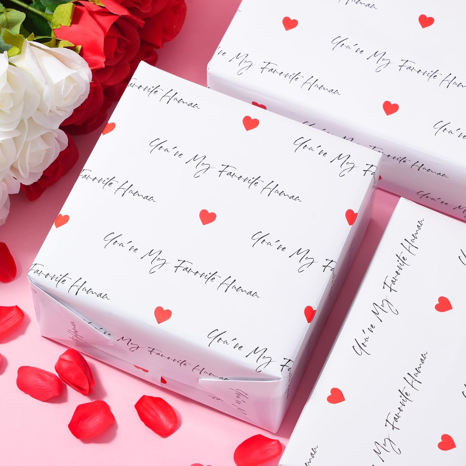 Valentine’S Day Wrapping Paper For Wedding, Anniversary, Birthday - You'Re My Favourite Human Design For For Men Women - 20 X 29 Inches, 6 Folded Sheets, Easy To Store