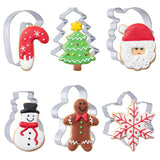 Christmas Cookie Cutters Set 6 Pieces,Stainless Steel Metal Cutter With Christmas Tree, Gingerbread Man, Snowman, Snowflake, Candy Cane, Santa Face Shapes For Holiday