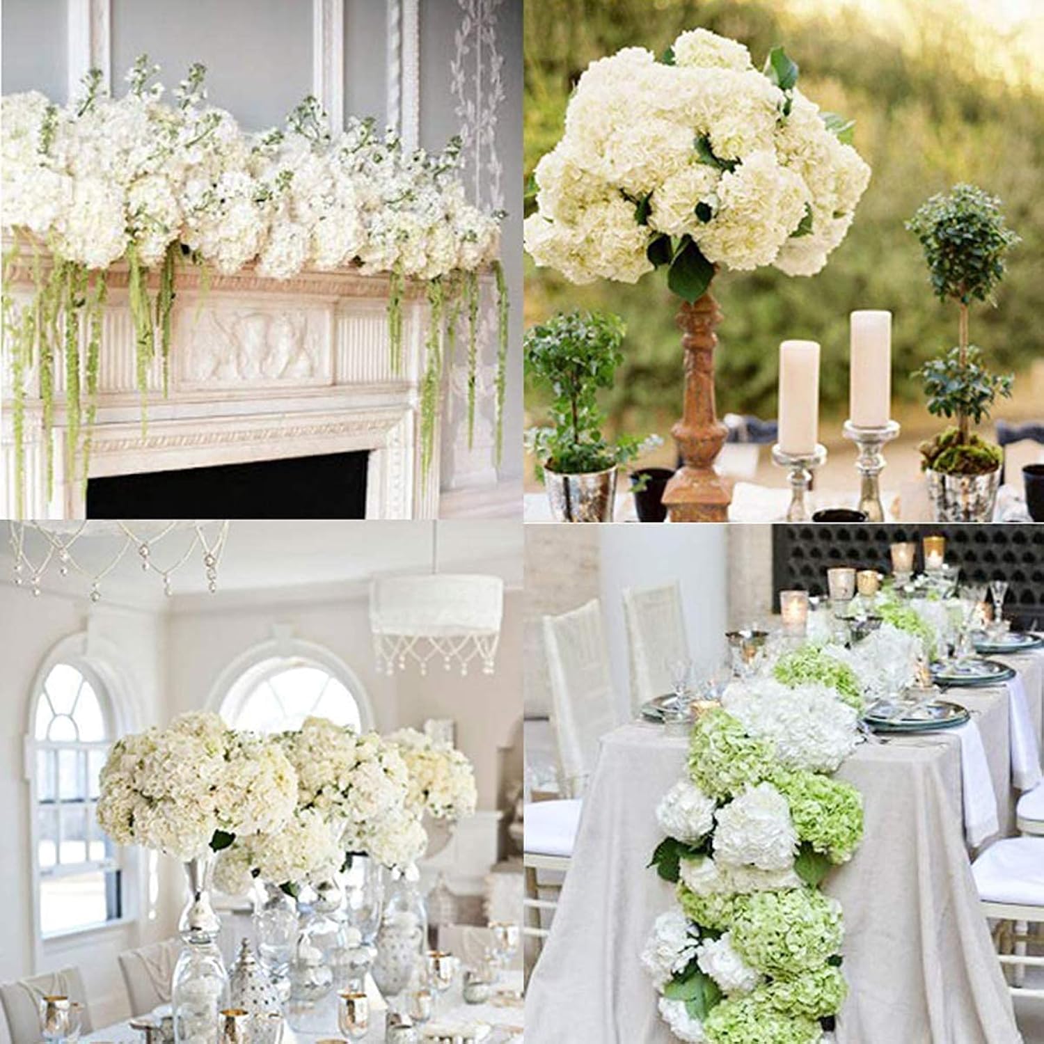 Artificial Flowers Silk Hydrangea Flowers With 5 Big Heads Fake Flower Bunch Bouquet For Home Wedding Party Decor Diy(Blue Green)