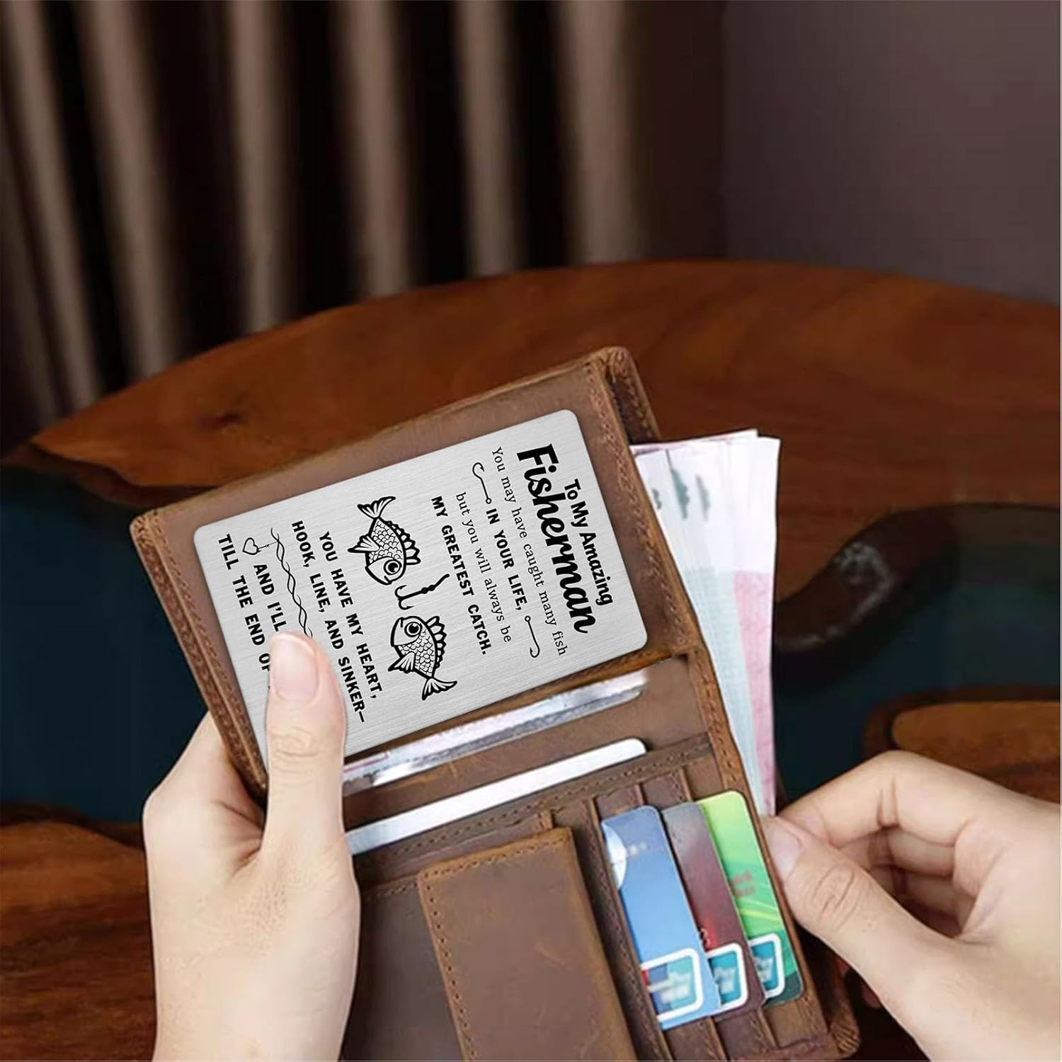 Fishing Gifts For Boyfriend Husband - Romantic Fisherman Wallet Card From Girlfriend Wife, Valentine’S Day Love Gift For Him