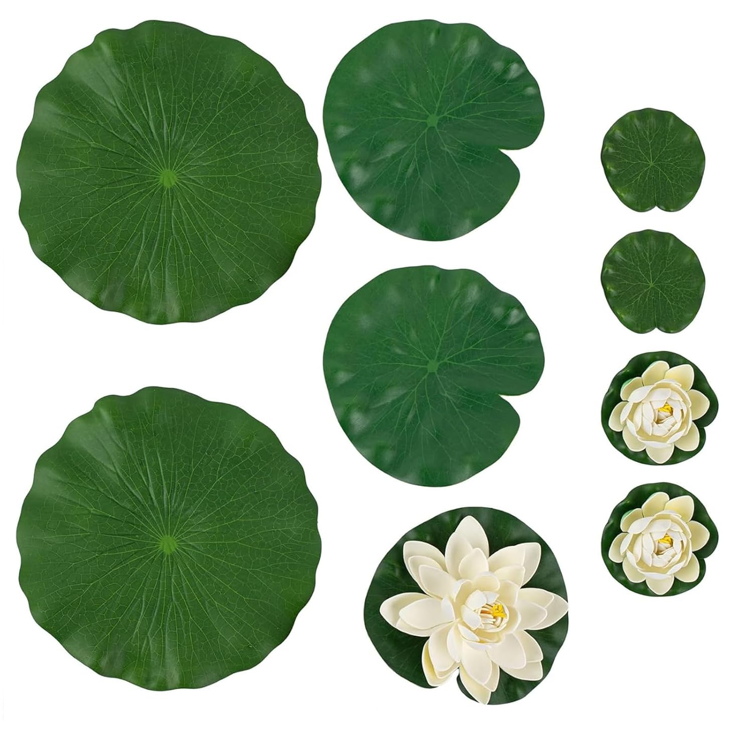 , 9 Pack Artificial Floating Foam Lotus Flower Decor Realistic Water Lily Pads Ornaments For Ponds Decoration