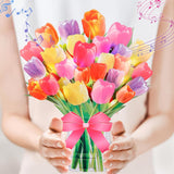 3D Popup Tulips Bouquet Greeting Card | Musical Light Up Flowers Bouquet | Decorative Floral Design | Mom Women Wife | Envelope & Blank Note Card | Perfect For Birthday, Anniversary, Get Well, All Occasion