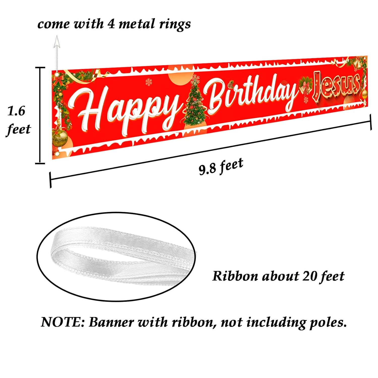 Happy Birthday Jesus Banner - Large Outdoor Christmas Decorations Jesus Bday Yard Sign, 9.8X1.6 Ft