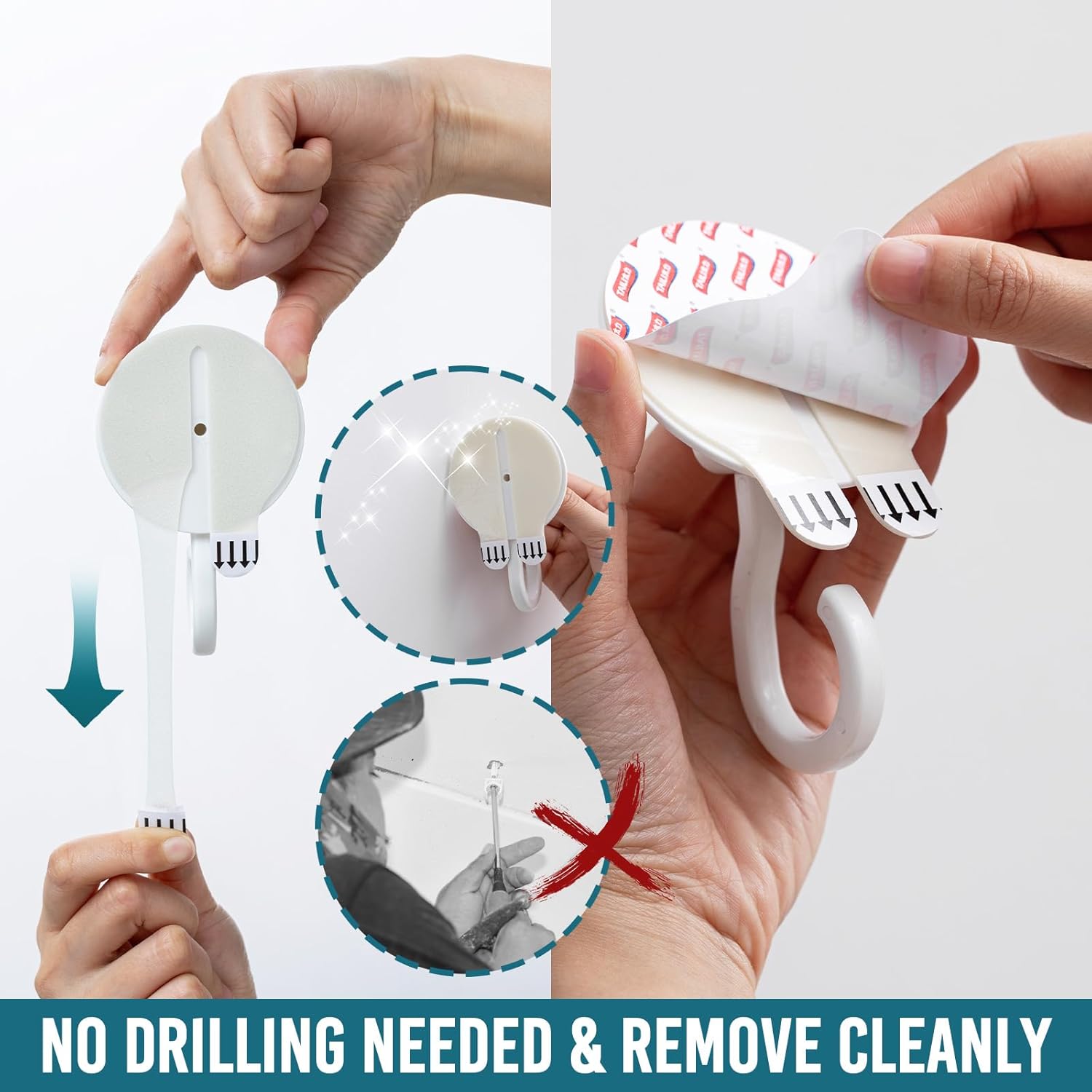 Adhesive Ceiling Hooks For Hanging Plants, Heavy Duty No-Drill Removable Sticky Wall Hooks Hanging Christmas Lights Garland Coat For Door Kitchen, Renter Friendly - 6 Pack White