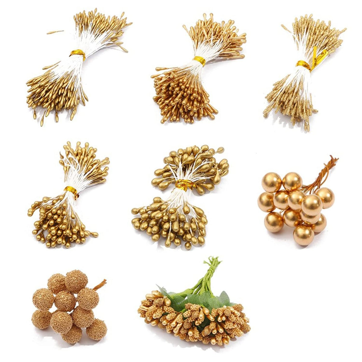 8 Style Flower Stamen Pistil Artificial Gold Flower Stamen Fake Berries Stamen Pistil For Diy Scrapbook Home Decoration (Gold)