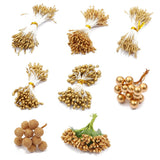 8 Style Flower Stamen Pistil Artificial Gold Flower Stamen Fake Berries Stamen Pistil For Diy Scrapbook Home Decoration (Gold)