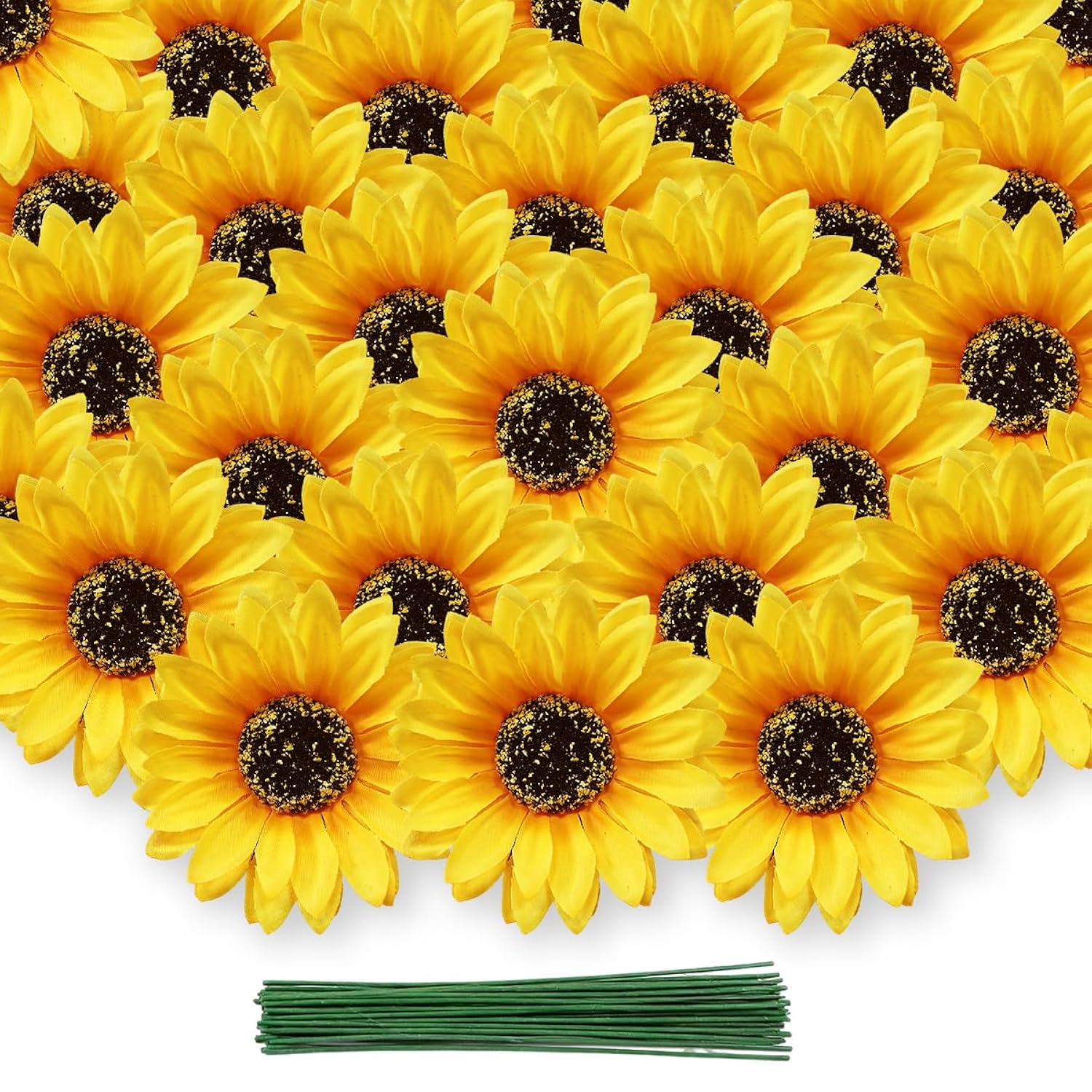 100 Pcs Large Sunflower Artificial Flowers Bulk,Sunflower Heads Flower Stem,4.1 In Fake Sunflowers,Artificial Flower Stem For Bouquet Parties, Events, And Wedding Decorations
