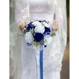 Navy Blue Wedding Bouquet, Artificial Flowers Bridal Cascading Bouquets, Seaside Wedding Bouquets For Wedding Ceremony And Anniversary