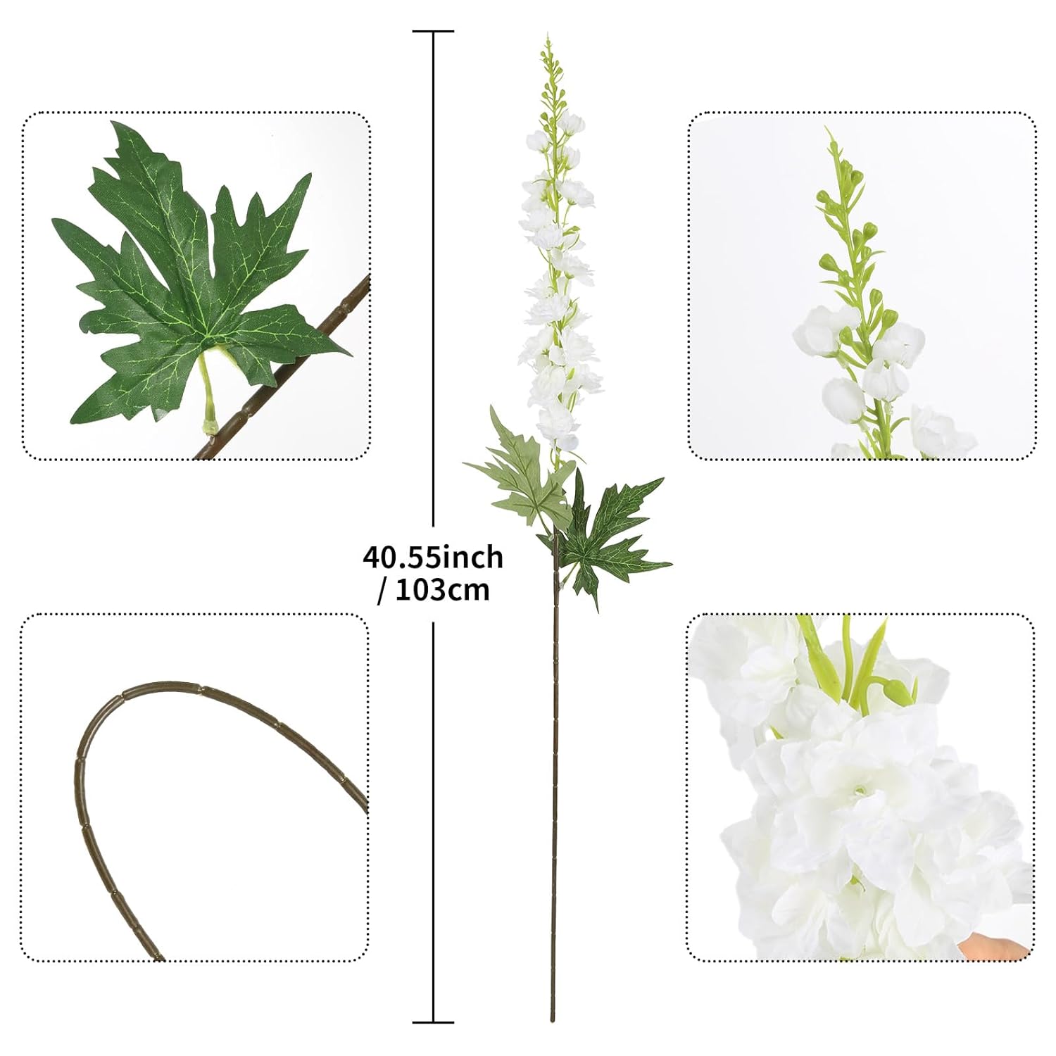 White Delphinium Artificial Flowers 6Pcs 40.55" Long Stem Silk Larkspur Snapdragon Flowers For Tall Vase For Home Wedding Table Decor(White)