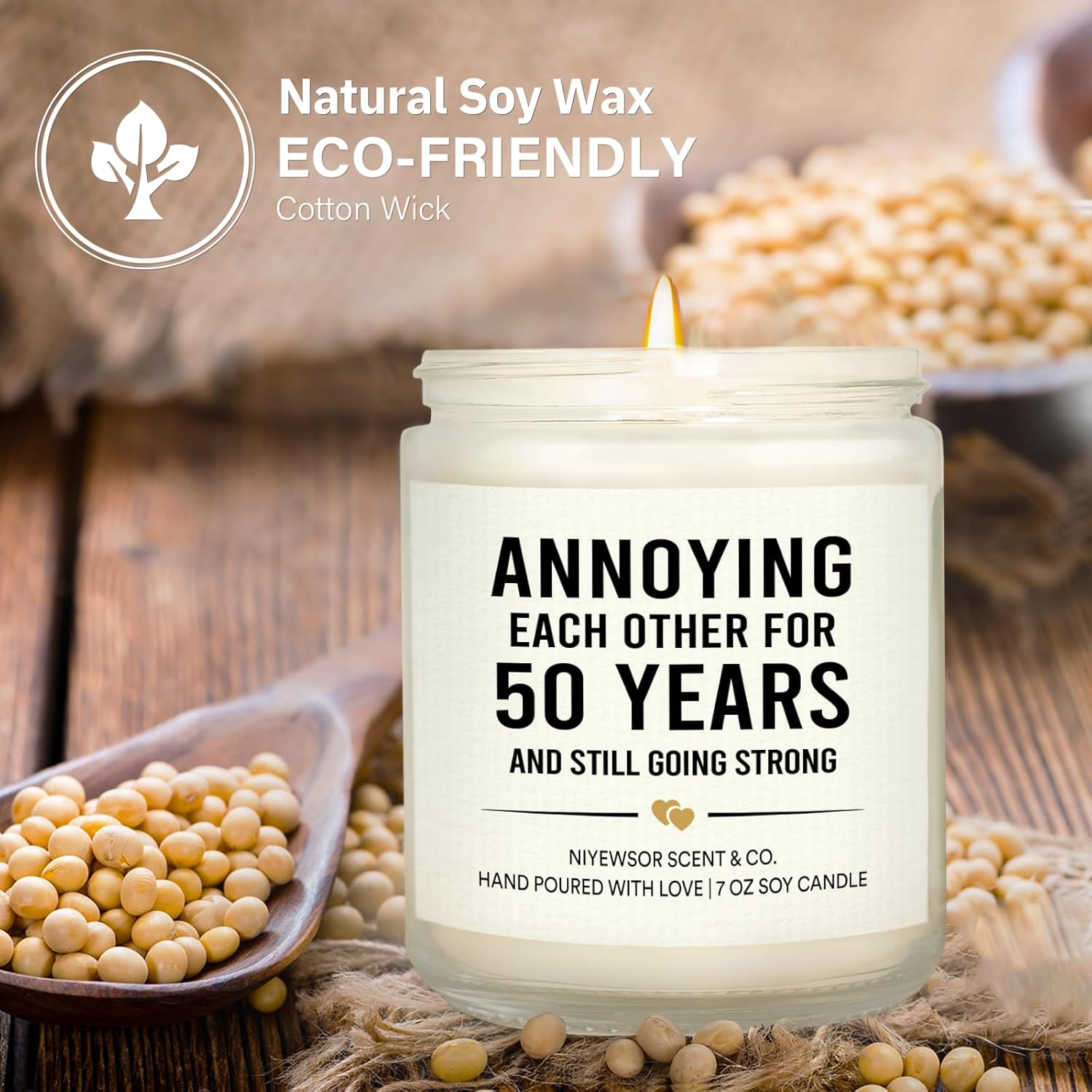 50Th Wedding Anniversary Couple Gifts, 50Th Anniversary Candle Gifts For Couple, Parents, Husband, Wife, Him, Her, Friends, Golden Wedding Keepsake, Handmade, 7Oz