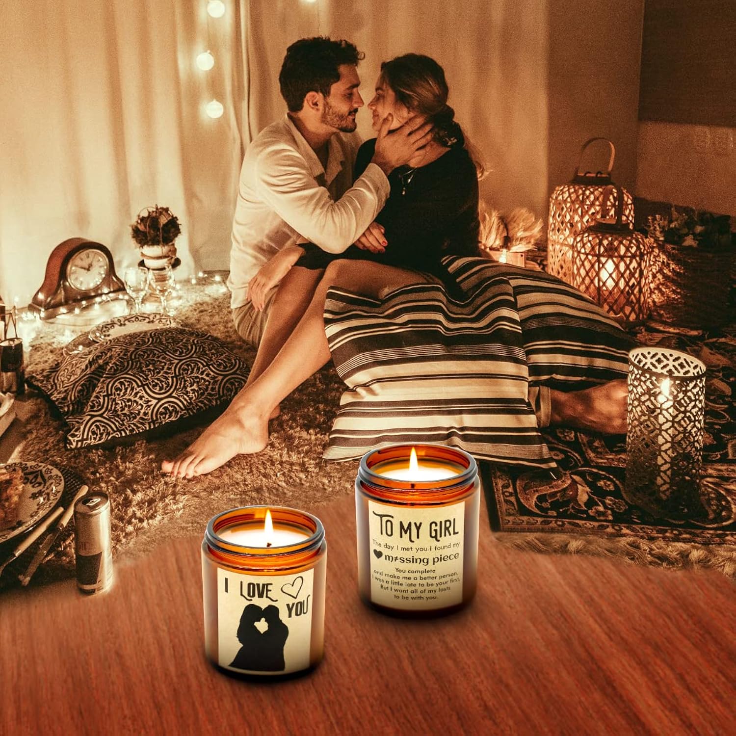 2 Packs I Love You To My Girl Gifts For Her, Romantic Lavender And Vanilla & Jasmine Scented Natural Soy Wax Glass Jar Candles Set To Girlfriend Wife