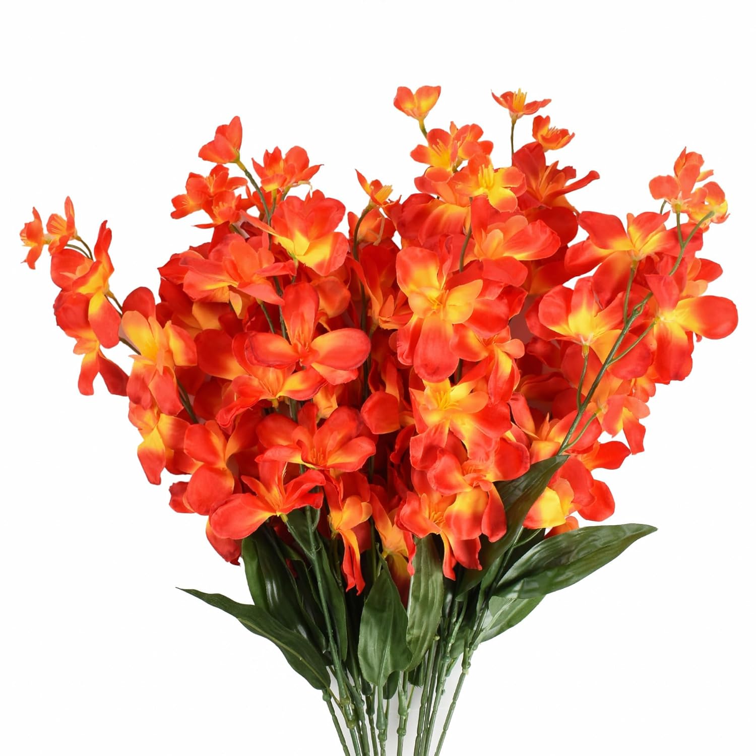 26.7'' Artificial Orchid Stems, 12Pcs Orange Silk Turquoise Orchids Flowers For Wedding Bridal Bouquet Boutonniere Wreath Table Centerpiece Outdoor Decor