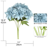 7 Heads Fake Dahlia Flower Bouquet Silk Dahlias Flowers Artificial Flowers Realistic Fake Flowers For Wedding Bride Party Home Hotel Office Diy Desk Decorations, Pack Of 1, Dusty Blue