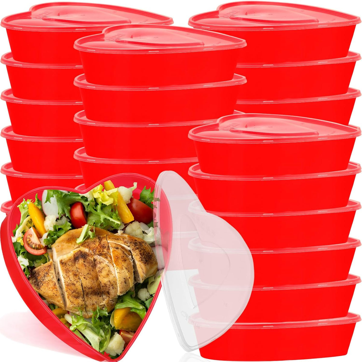 24 Pcs Valentine'S Day Heart Container 16.9 Oz/ 500 Ml Heart Shaped Box Food Storage Containers With Lids Love Shaped Seasoning Containers Reusable Dessert Box For Valentine Fruit Vegetable
