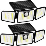 2 Pack 3000LM Solar Motion Sensor Security Lights 156 LED 3 Head Waterproof Flood Lights