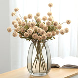 10Pcs Faux Beige Kiku Flowers, 5 Heads Each Stem & 4 Branches Eucalyptus Stems, Artificial Small Mini Chrysanthemum Flowers For Aesthetic Room Decor, Floral Arrangements Centerpiece