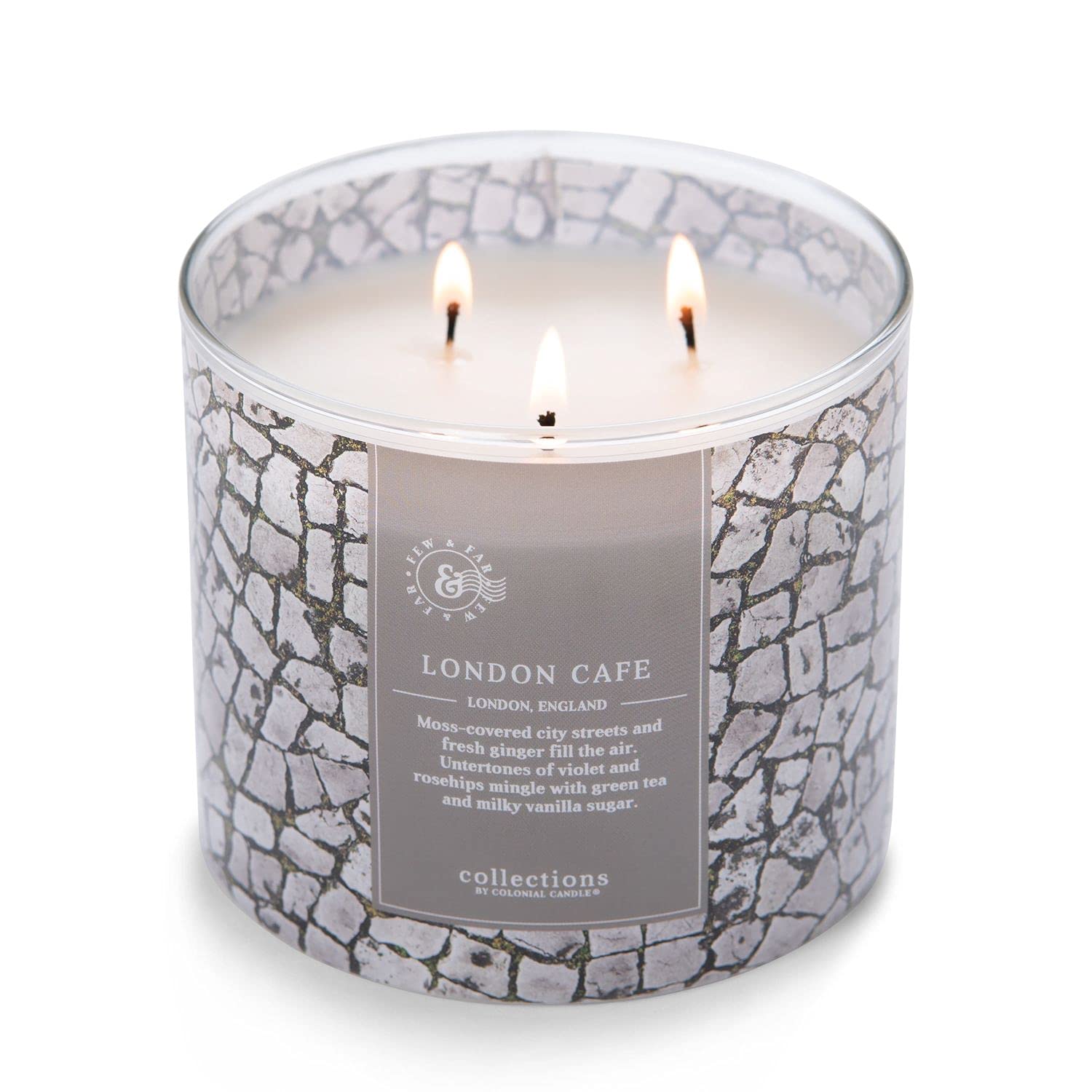 Colonial Candle London Café Scented Jar Candle, Travel Collection, 3 Wick, Gray, 14.5 oz - Up to 60 Hours Burn