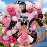 Pink And Black Balloon Arch Kit Black Pink Polka Dot Balloons Valentines Balloons With Bow & Heart Balloons For Bow Birthday Galentines Decorations Bachelorette Princess Party Baby Shower