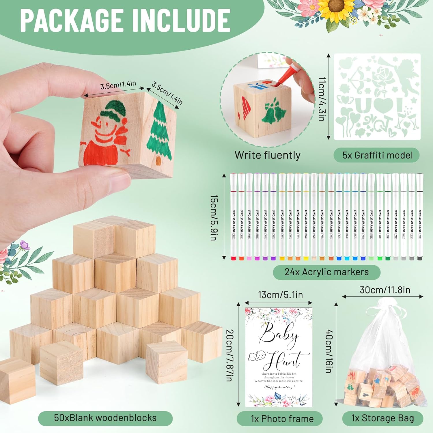 80Pc Baby Shower Guest Book Alternative - Diy Wood Block Decorating Kit For Nursery Decor - 50 Cubes, 24 Markers, Sign & 5 Stencils - Creative Keepsake For Gender Reveal & Party Activity
