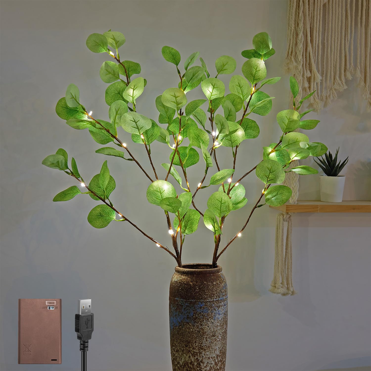 30In Lighted Eucalyptus Branches 38Led With Timer Battery Operated Lit Artificial Twig For Wedding Holiday Party Christm