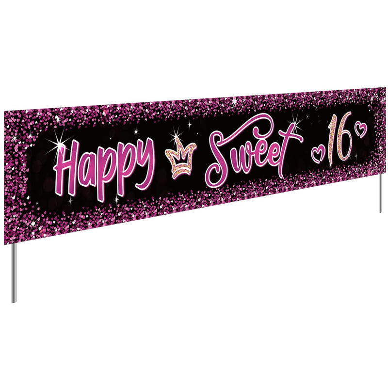 Happy Sweet 16 Birthday Banner Backdrop, Sweet Sixteen Birthday Yard S