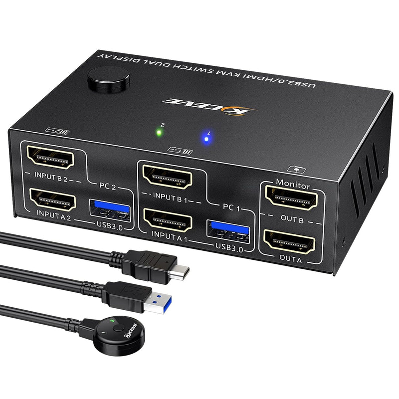 Usb 3.0 Dual Monitor Kvm Switch Hdmi 4K@60Hz 2K@144Hz Simulation Edid, Usb Hdm