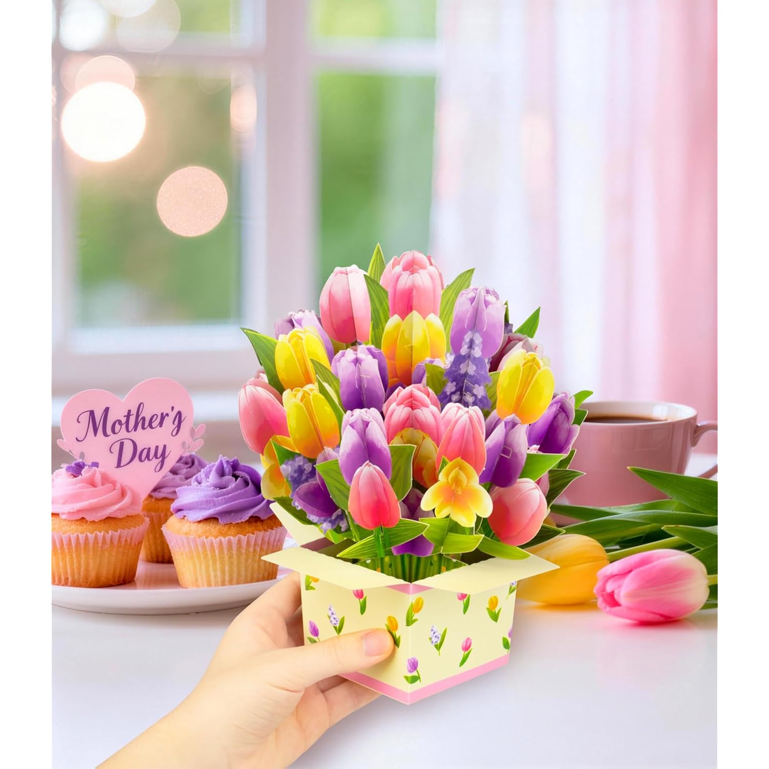 Colorful Tulip 3D Pop Up Spring Greeting Card For Mother’S Day Birthday Easter Anniversary Thank You Sympathy Get Well, Handmade Floral Bouquet For Mom, Grandma, Wife, Teacher, With Envelope And Blank Note Card