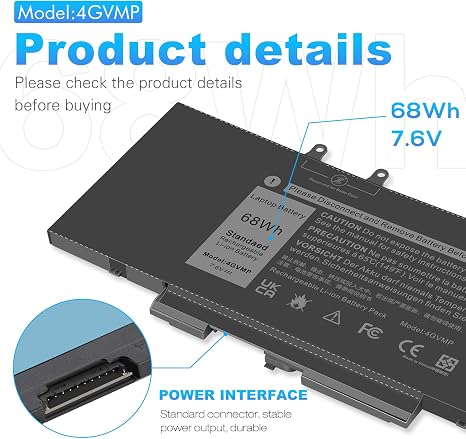 4GVMP 7.6V 68Wh Replacement Laptop Battery for Dell Latitude 5400 5500 and Precision 3540 3550