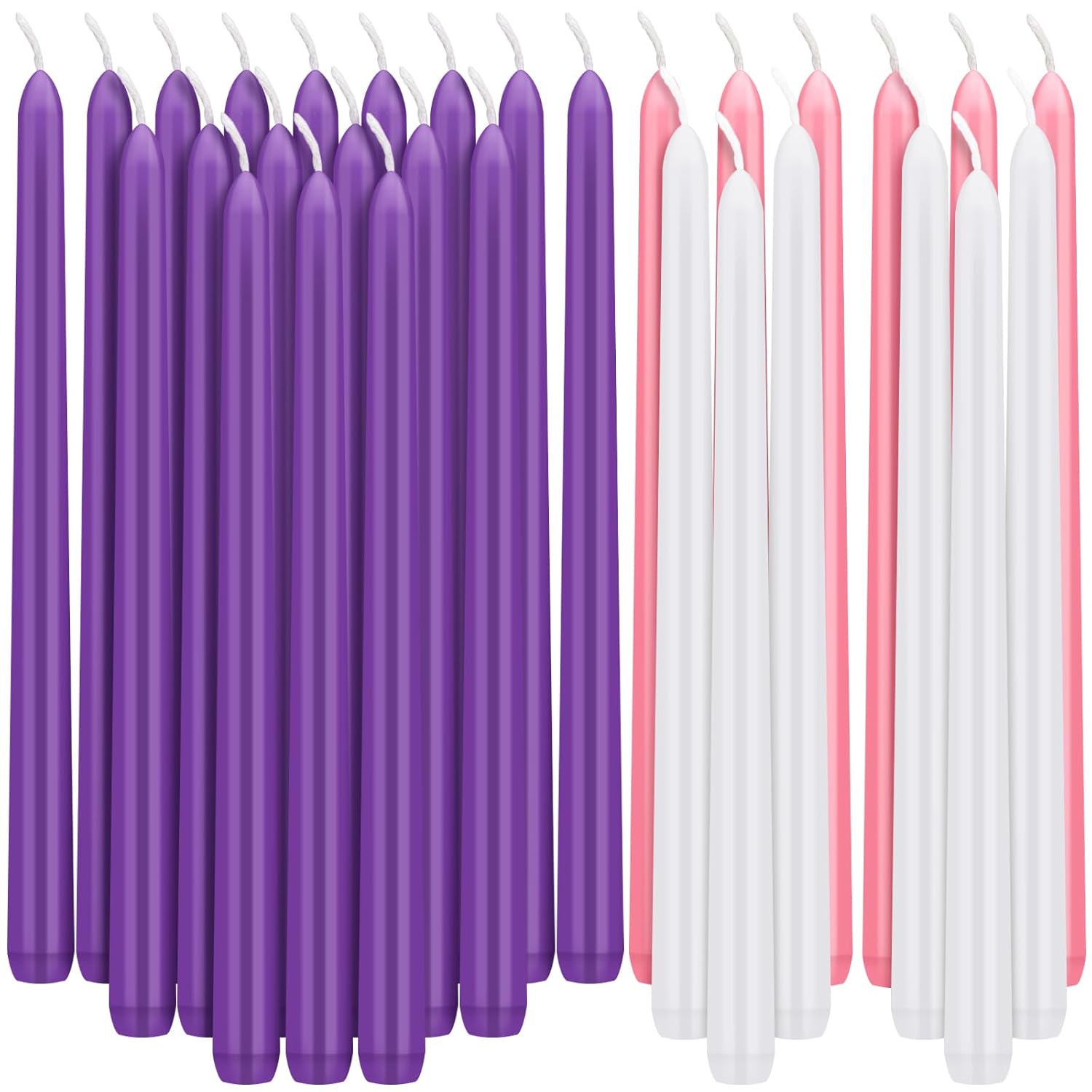 30 Pcs Christmas Advent Candles Taper Candle Light Christmas Advent Wreath Candle Holder Purple Pink White Candles For Christmas Holidays Churches Celebration Party Home Decor