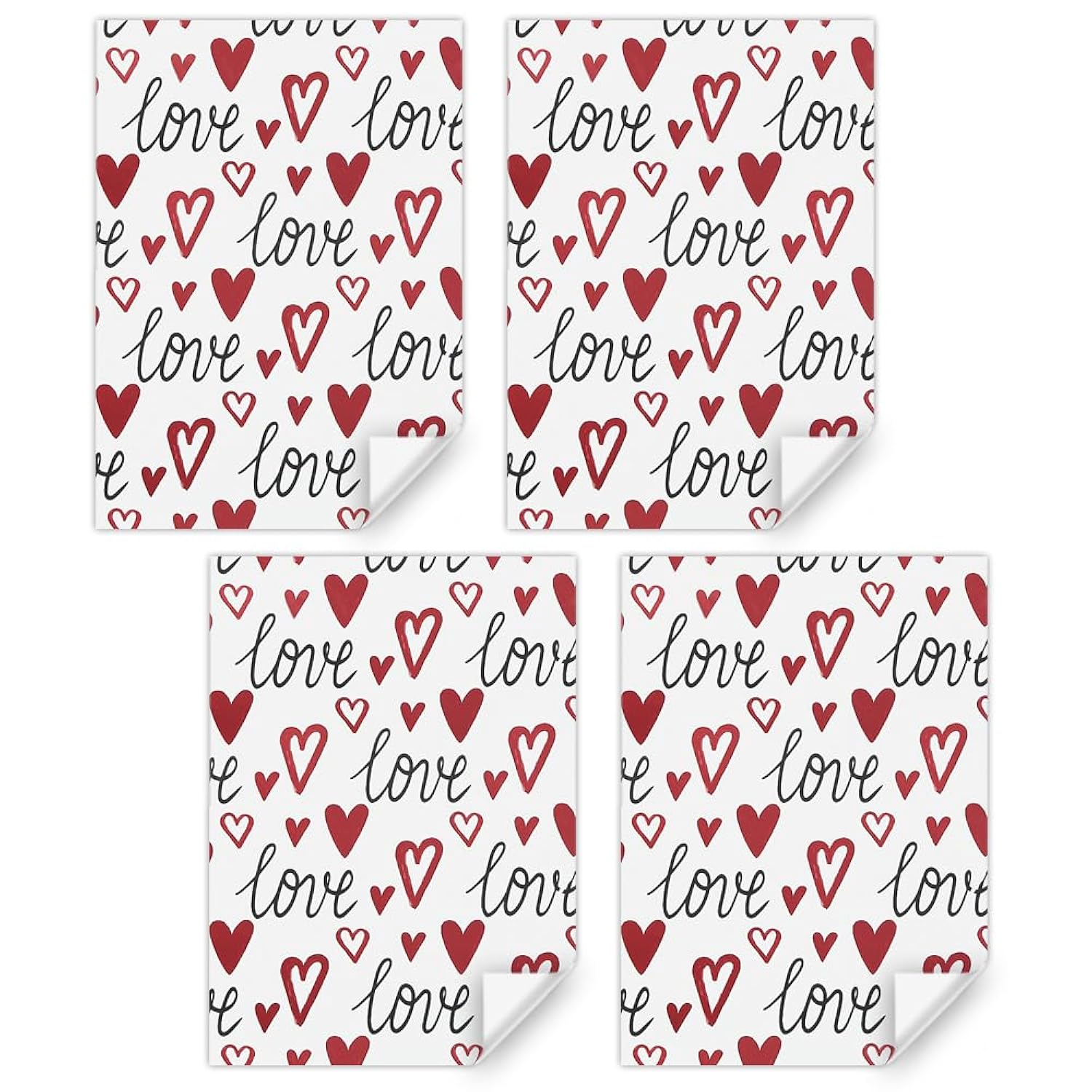 Valentine'S Day Romantic Wrapping Paper Black Love And Red Hearts In Various Size On White Wrapping Paper Set Of 4 Sheets With Wine Red Silk Ribbon For Wedding Anniversary Baby Shower Birthday Holiday