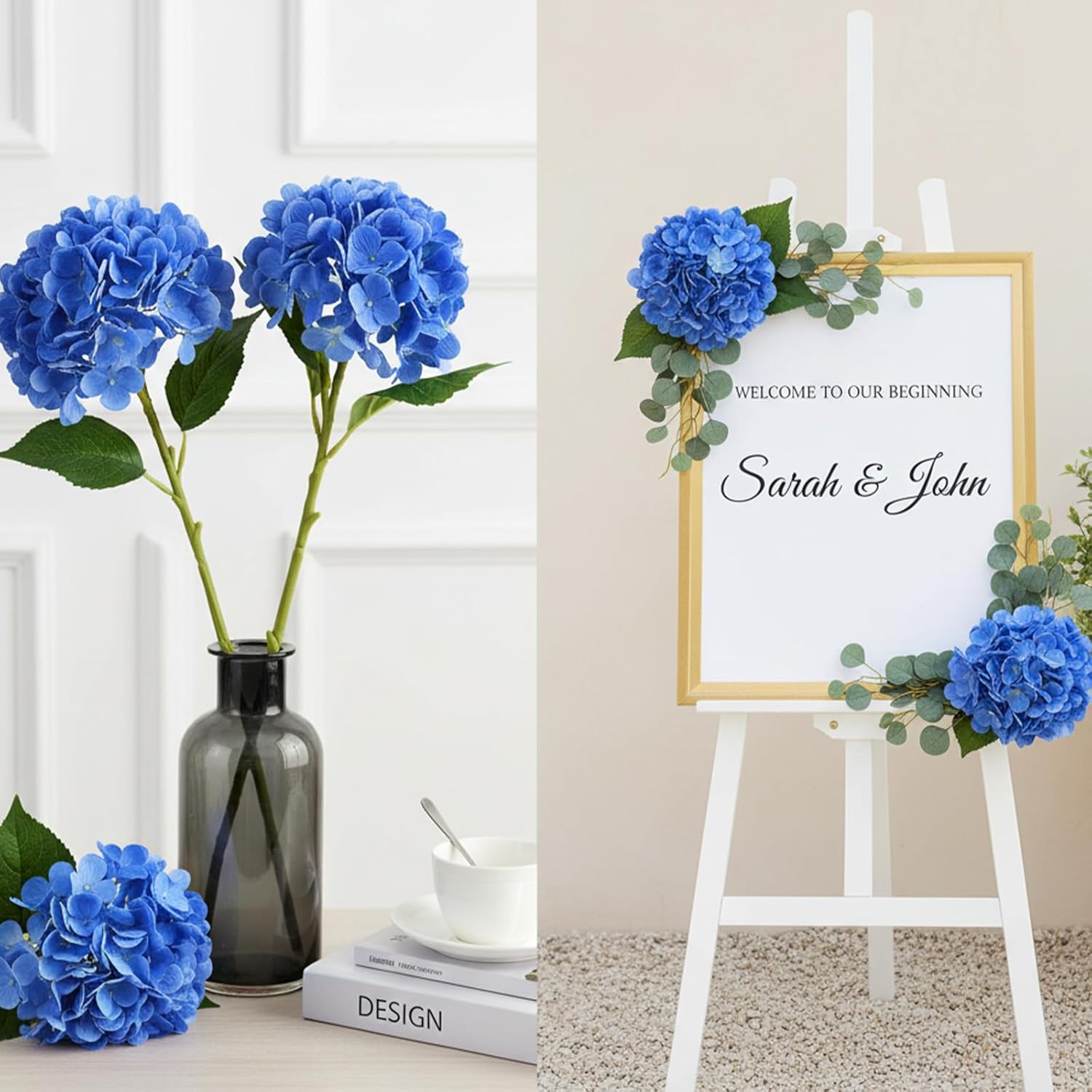 3 Pcs Blue Hydrangea Artificial Flowers, 19 Inch Faux Hydrangeas Real Touch Flowers , Long Stem Artificial Flowers For Tall Vase Home Wedding Bouquets Centerpieces Party Living Room Decoration