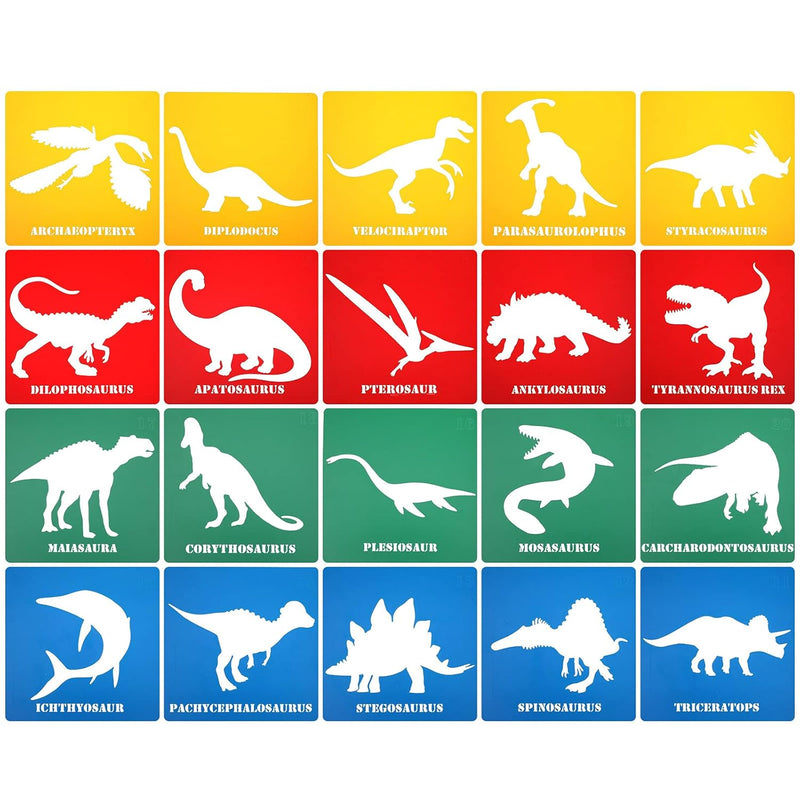 20 Pieces Dinosaur Stencils For Kids Colorful Translucent Dinosaur Stencils Si