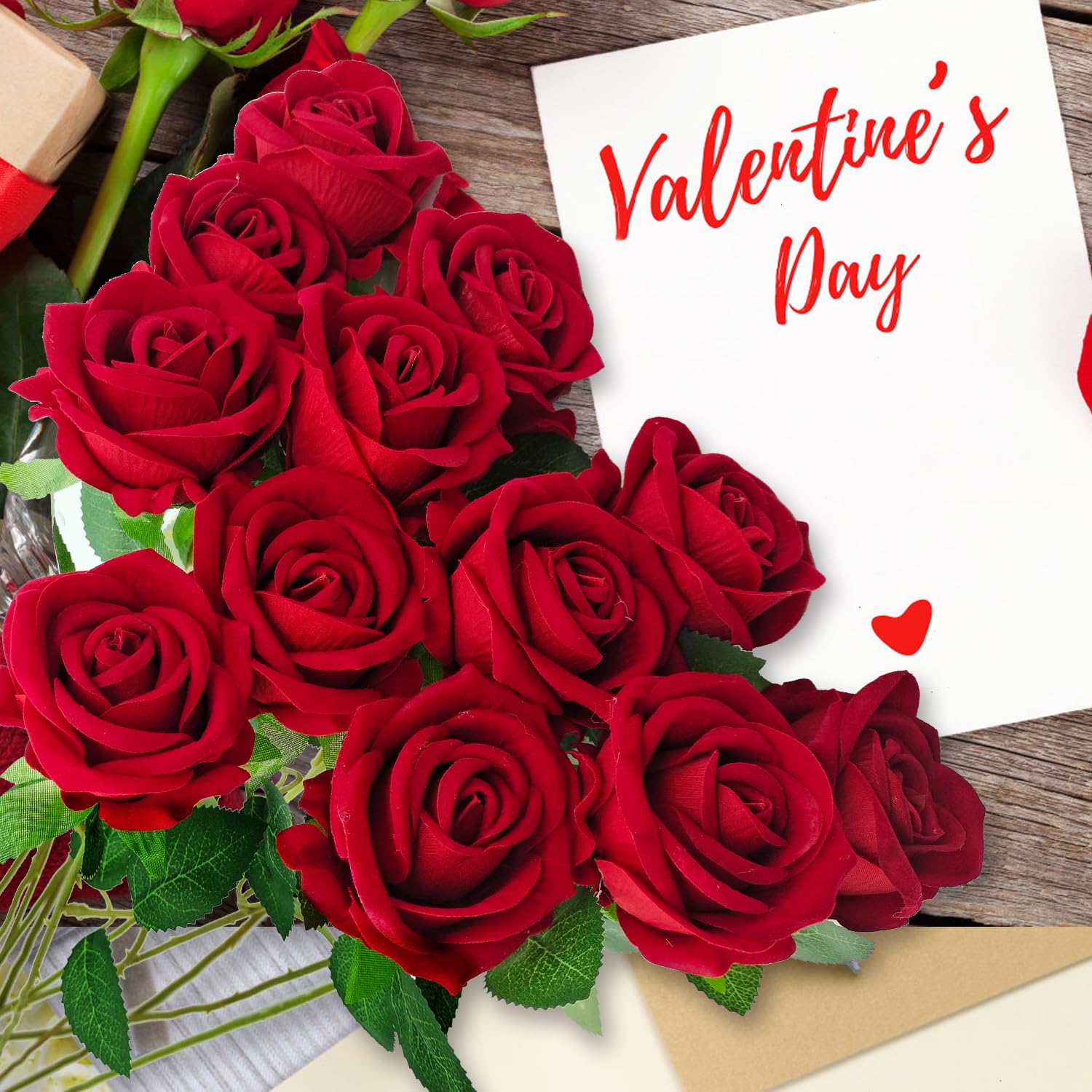 12 Pcs Velvet Rose Artificial Flowers With Long Stems, Real Touch Fake Roses Florals For Valentine'S Diy Wedding Bouquet Party Table Centerpiece Home Arrangement Decorations (Red)