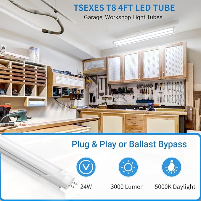 12 Pack 4FT T8 LED Bulbs Type A B 24W 3000LM 5000K Plug and Play Ballast Bypass Replacement