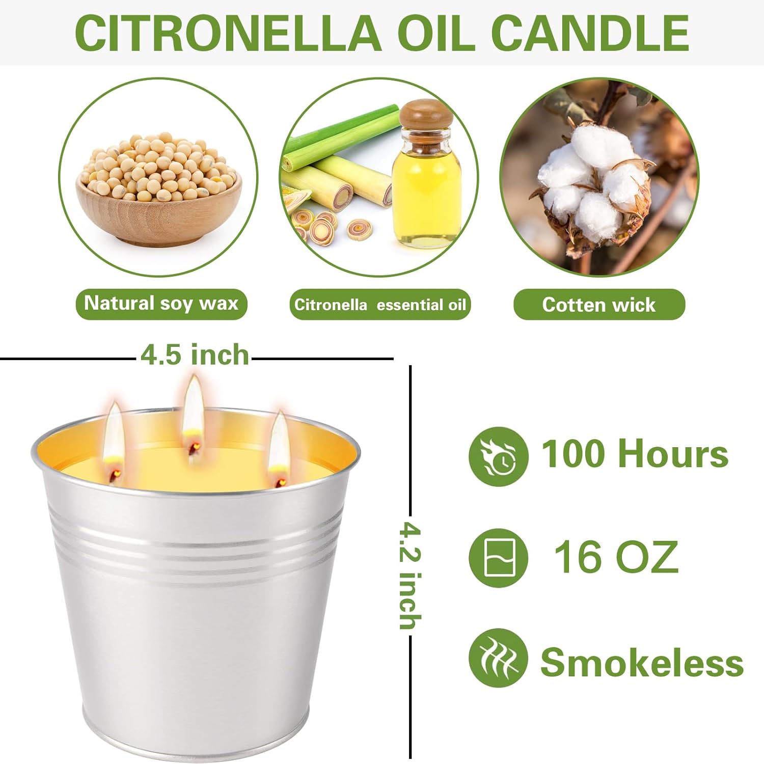 Citronella Candles Outdoor, 2 Pack 32Oz Citronella Candle Set, 3-Wick Metal Bucket, 100-Hour Burn Time Each, Soy Wax Large Outdoor Candles For Patio, Home, Indoor, Deck, Backyard & Camping