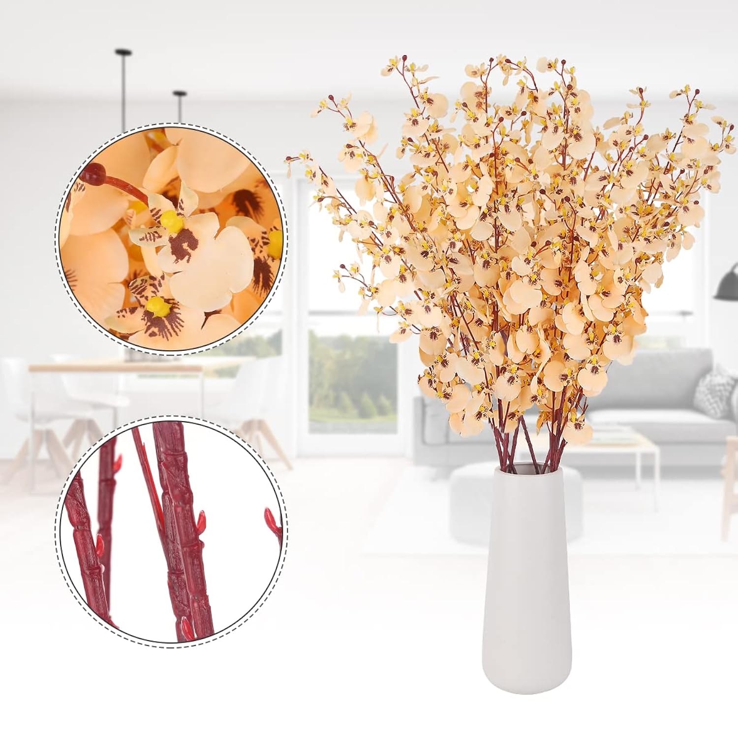 Artificial Orchids Silk Flowers, 8 Pcs Orchids Silk Fake Flowers In Bulk Flowers Artificial For Indoor Outdoor Wedding Home Office Decoration (Champagne)