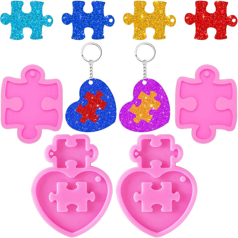 4 Pieces Heart Puzzle Keychain Silicone Mold Valentine’S Day Heart Key