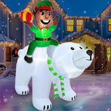 Christmas Inflatable Decorations Outdoor - 6 Ft Ht X 6.4 Ft L Christmas Black Santa Elf Riding The Polar Bear Built-In L