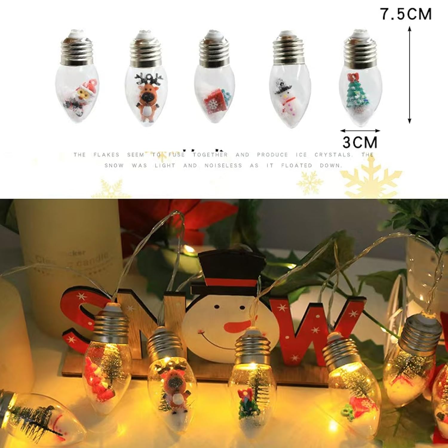 Christmas Tree String Light -10 Led Vintage Xmas Bubble Lights,6Ft Battery Operated Retro Unique Christmas Doll Lights F