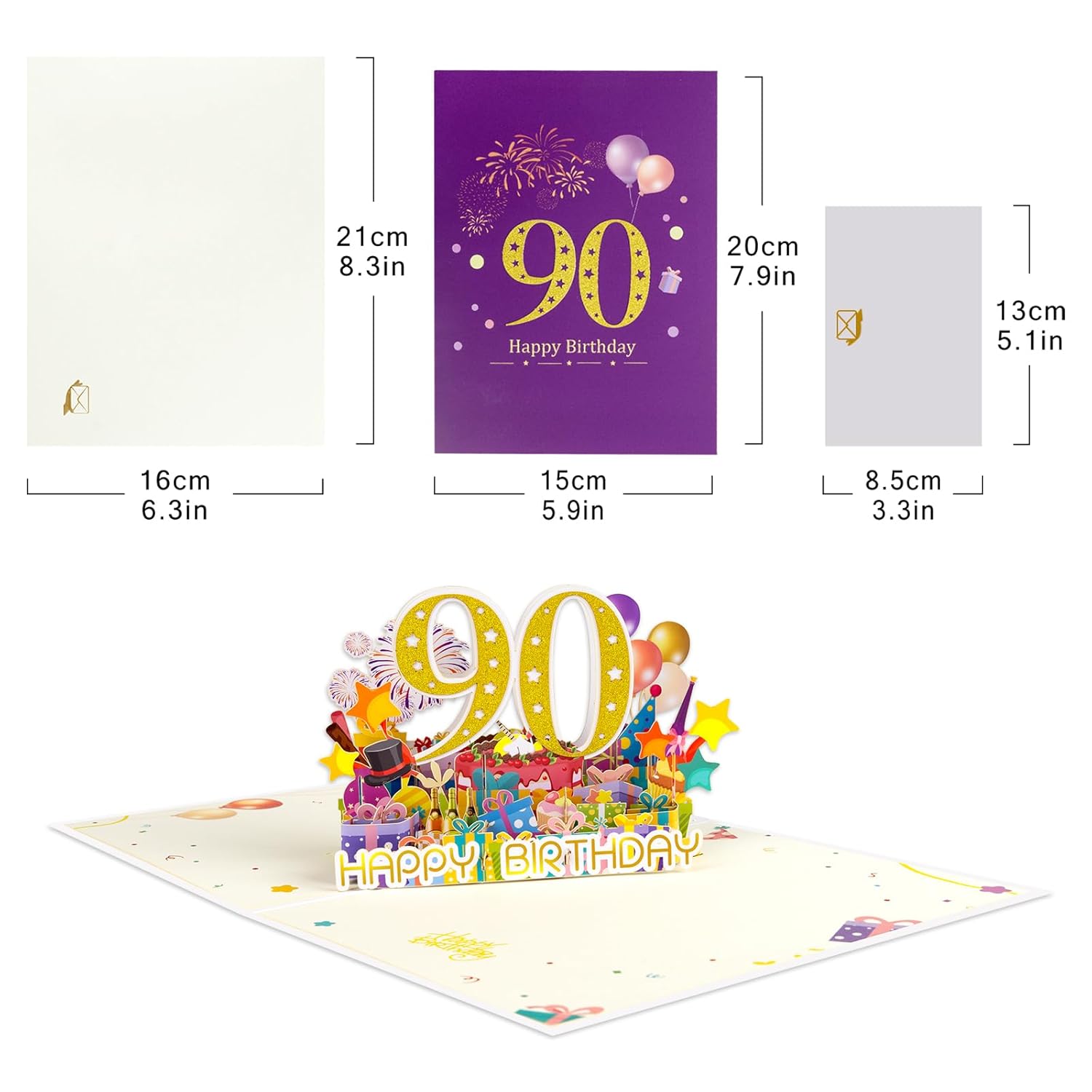 90 Years 0Ld Firework Pop Up Happy Birthday Greeting Card, Ideal Love Gift For Adult And Kid With Blank Note & Envelope, Foldable Celebration For Daughter, Son, Mom, Dad, Friend, Children