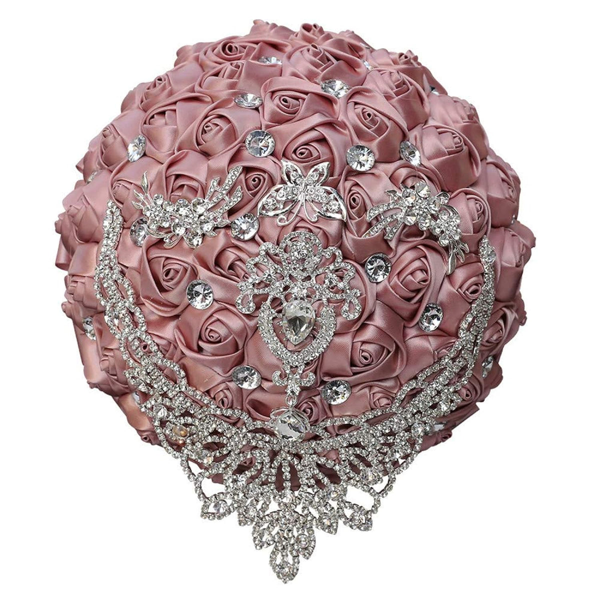 Handmade Luxury Wedding Bridal Bouquet Large Silk Rose Holding Toss Artificial Flowers Bouquets With Satin Ribbon Pearls Rhinestone For Bride Vintage Royal Wedding Bouquet (Dark Pink)