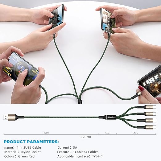 2 Pack 4FT 4 in 1 USB C Splitter Fast Charging Cable for iPhone 17 16 15 Android Tablets