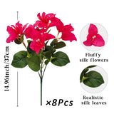 8 Bundles Artificial Flowers For Outdoors Uv Resistant Fake Bougainvillea Silk Flower Faux Plants For Porch Balcony Patio Garden Home Decor (Rose Red)