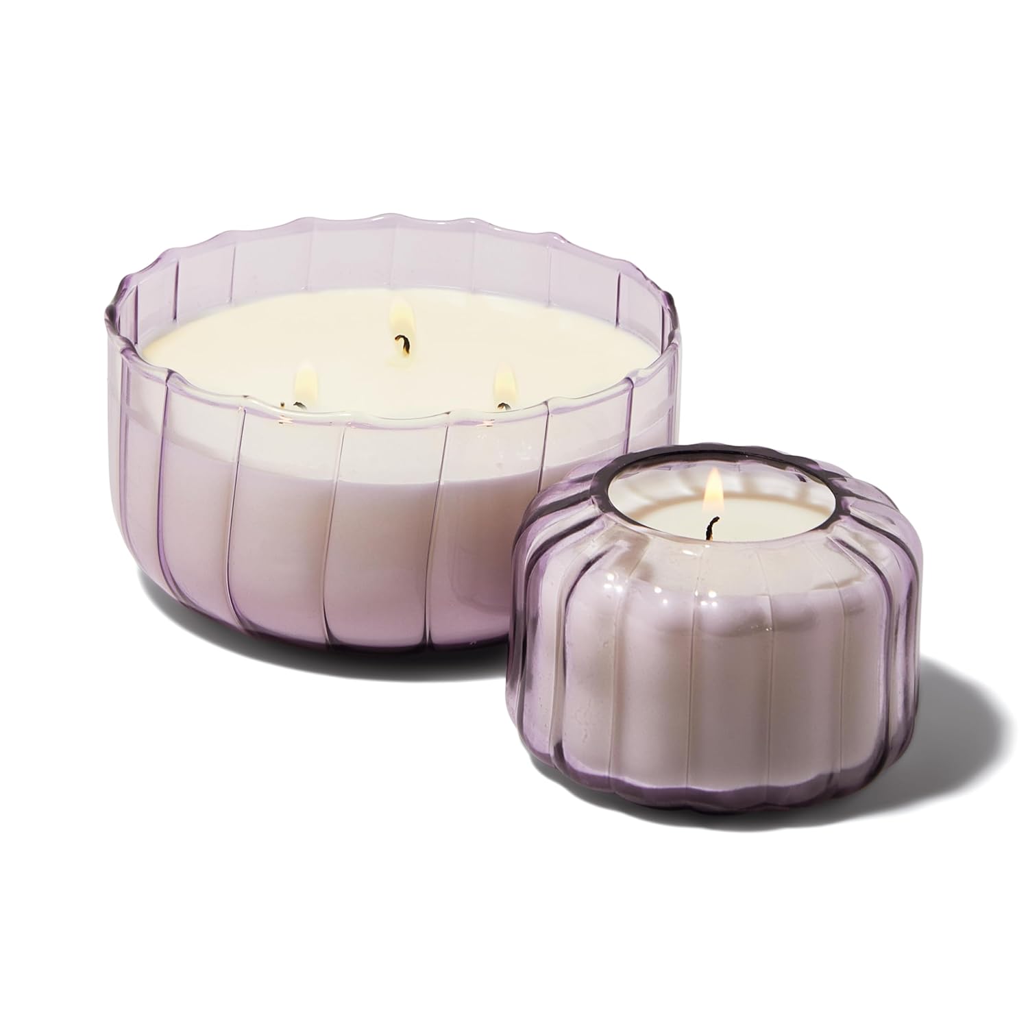 Paddywax Scented Candles Vintage Style Ripple Hand Blown Glass Collection Luxury Artisan Candle, 4.5-Ounce, Lavender - Salted Iris
